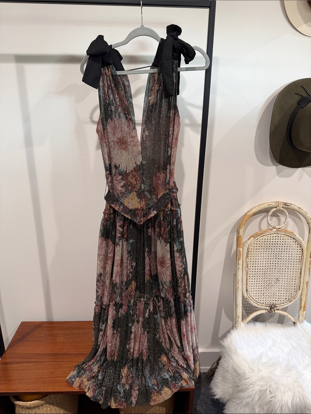 bishop + young Black Floral Tie-Shoulder Maxi Dress